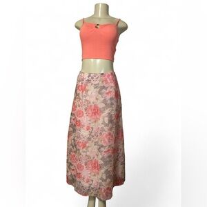 dressbarn Floral Peach and Beige Maxi Skirt